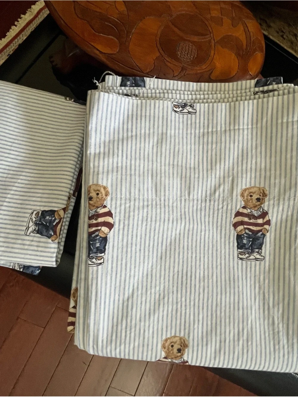 Ralph Lauren Teddy Bear Cotton Twin bedsheet set  in Blue and White